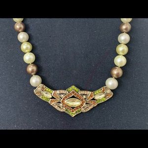 Heidi Daus "Masterful Marquise" Smokey Topaz  and Green Beaded Crystal Necklace